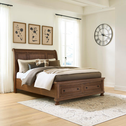 The Furniture Outlets - Ashley Furniture - Zackaryn Bedroom - Queen Sleigh Storage Bed / Warm Brown - PCB807B4