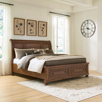 The Furniture Outlets - Ashley Furniture - Zackaryn Bedroom - California King Sleigh Storage Bed / Warm Brown - PCB807B9