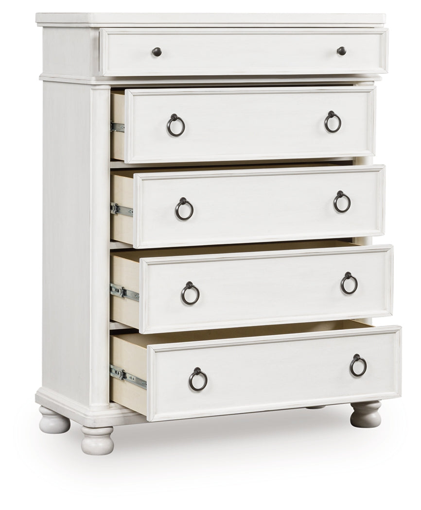 The Furniture Outlets - Ashley Furniture - Rowlenstown Bedroom - Five Drawer Chest / Antique White - PCB823-46