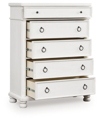 The Furniture Outlets - Ashley Furniture - Rowlenstown Bedroom - Five Drawer Chest / Antique White - PCB823-46
