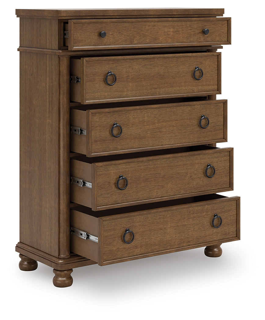 The Furniture Outlets - Ashley Furniture - Rowlenstown Bedroom - Five Drawer Chest / Brown - PCB824-46
