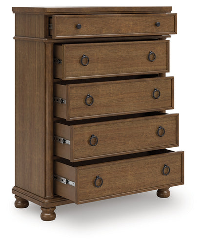 The Furniture Outlets - Ashley Furniture - Rowlenstown Bedroom - Five Drawer Chest / Brown - PCB824-46