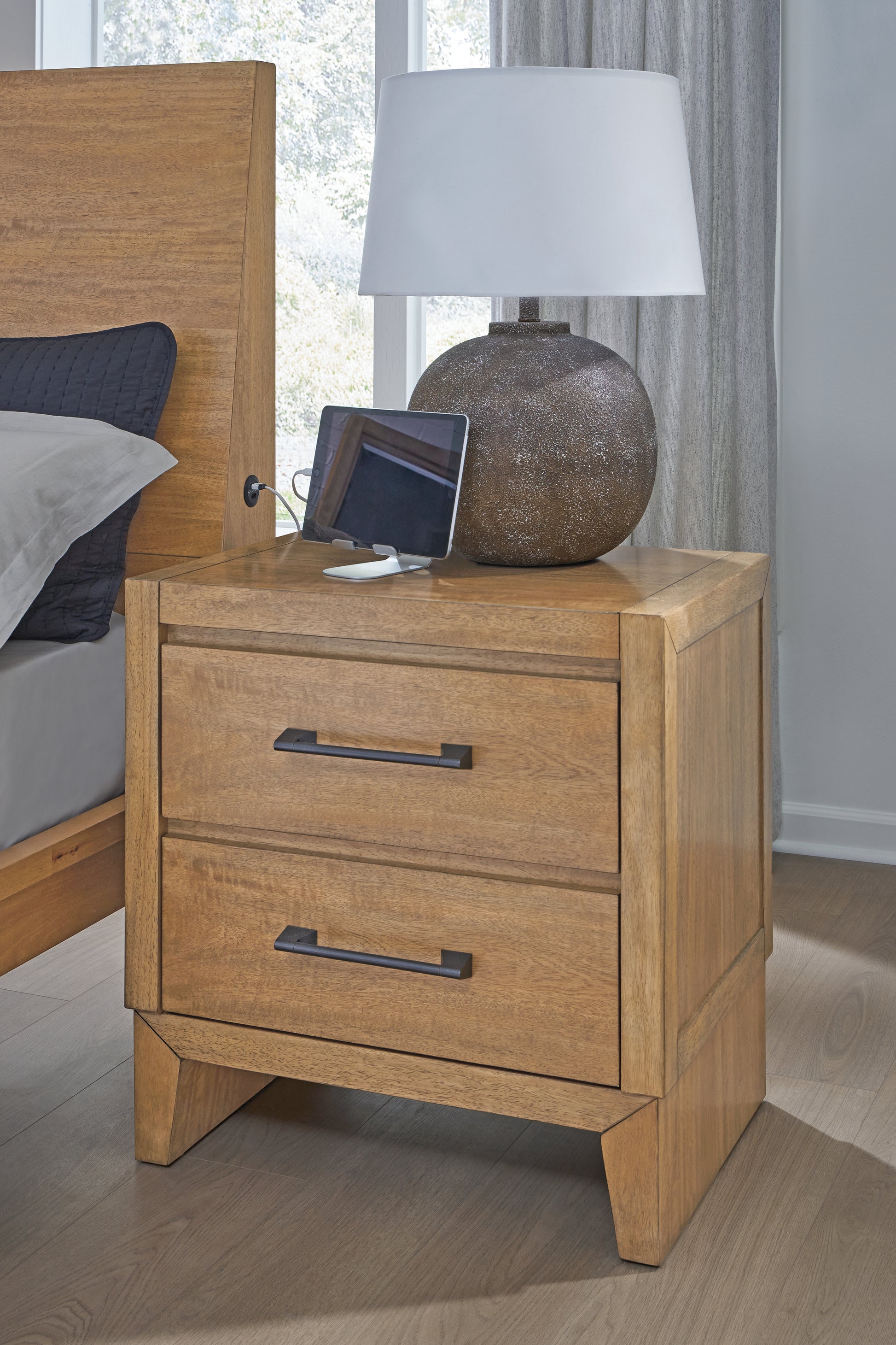 The Furniture Outlets - Ashley Furniture - Sherbana Bedroom - Two Drawer Night Stand / Light Brown - B833-92