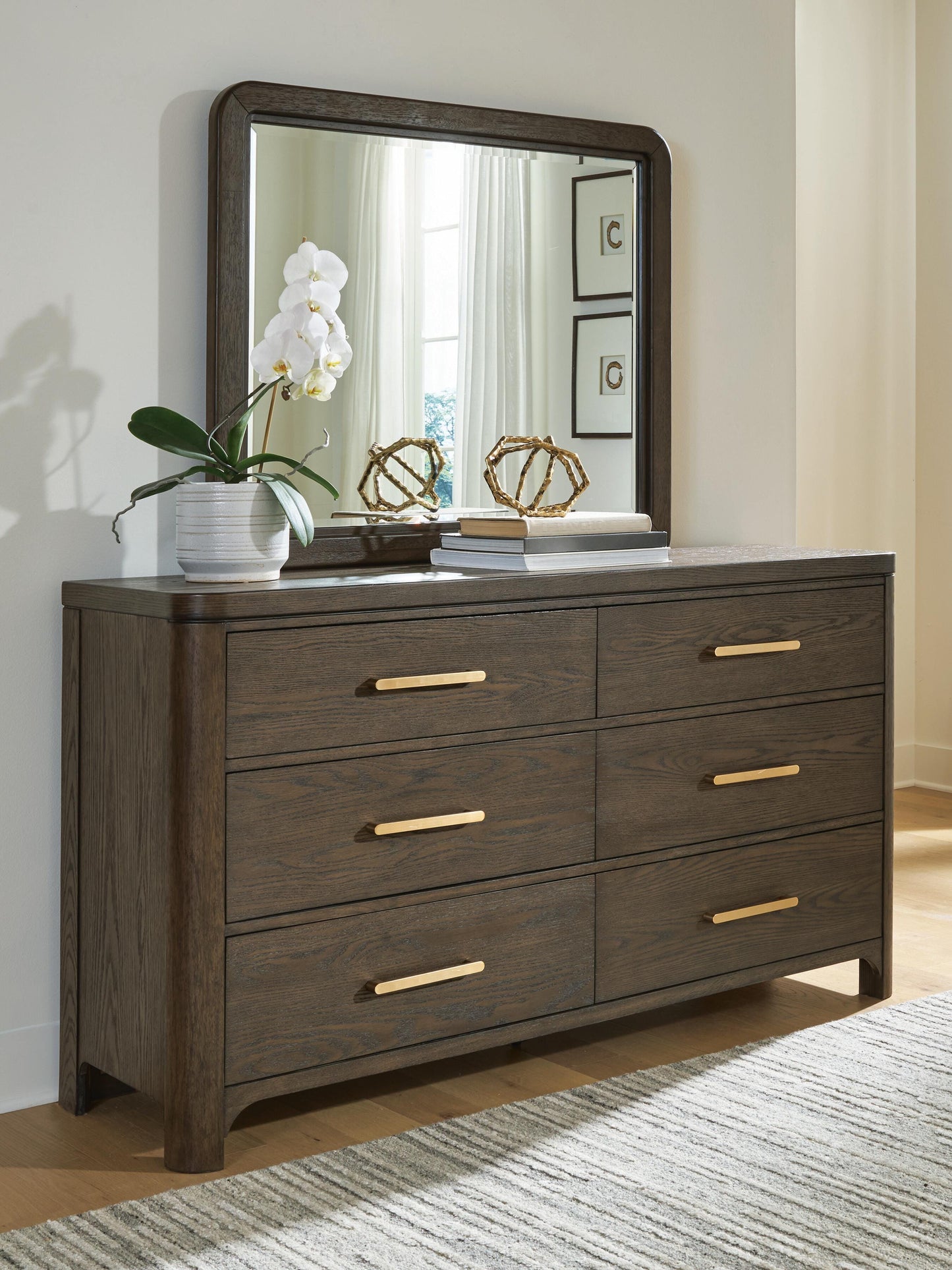 The Furniture Outlets - Ashley Furniture - Radkin Bedroom - Dresser and Mirror / Burnished Brown - PCB843B1