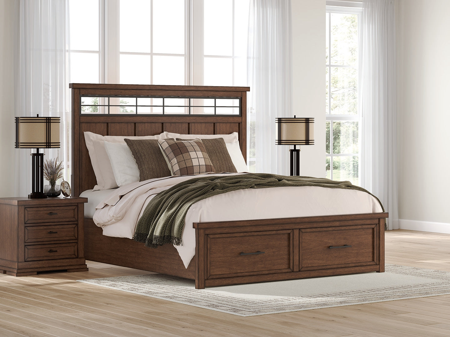 The Furniture Outlets - Ashley Furniture - Taffenbrook Bedroom - King Panel Storage Bed / Medium Brown - B849B4
