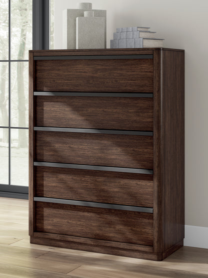 The Furniture Outlets - Ashley Furniture - Dilenno Bedroom - Five Drawer Chest / Dark Brown - PCB857-46