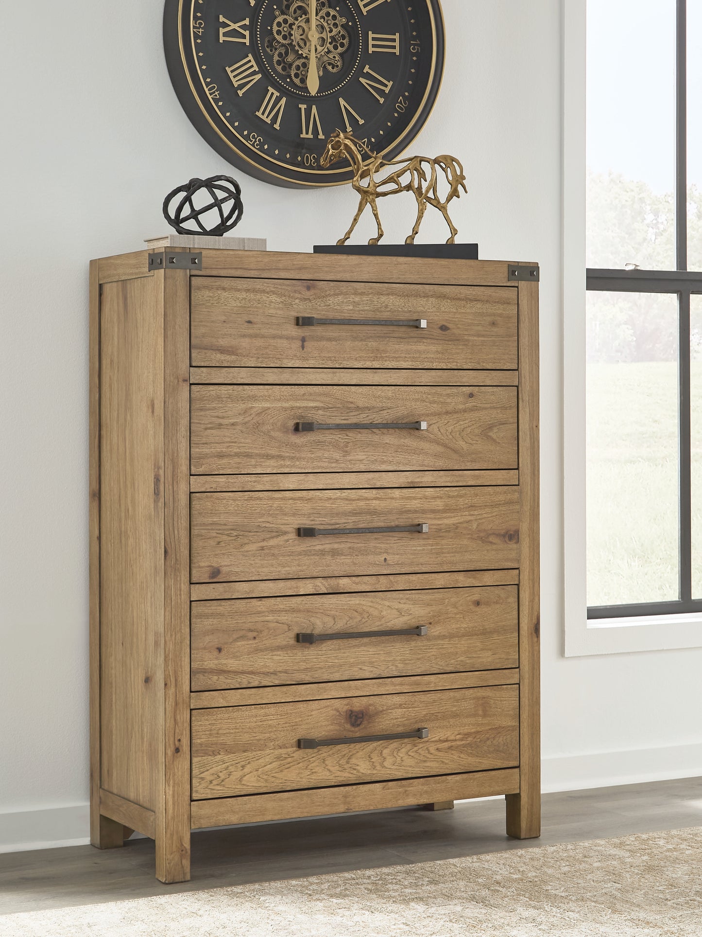 The Furniture Outlets - Ashley Furniture - Ridgester Bedroom - Five Drawer Chest / Light Brown - B858-46