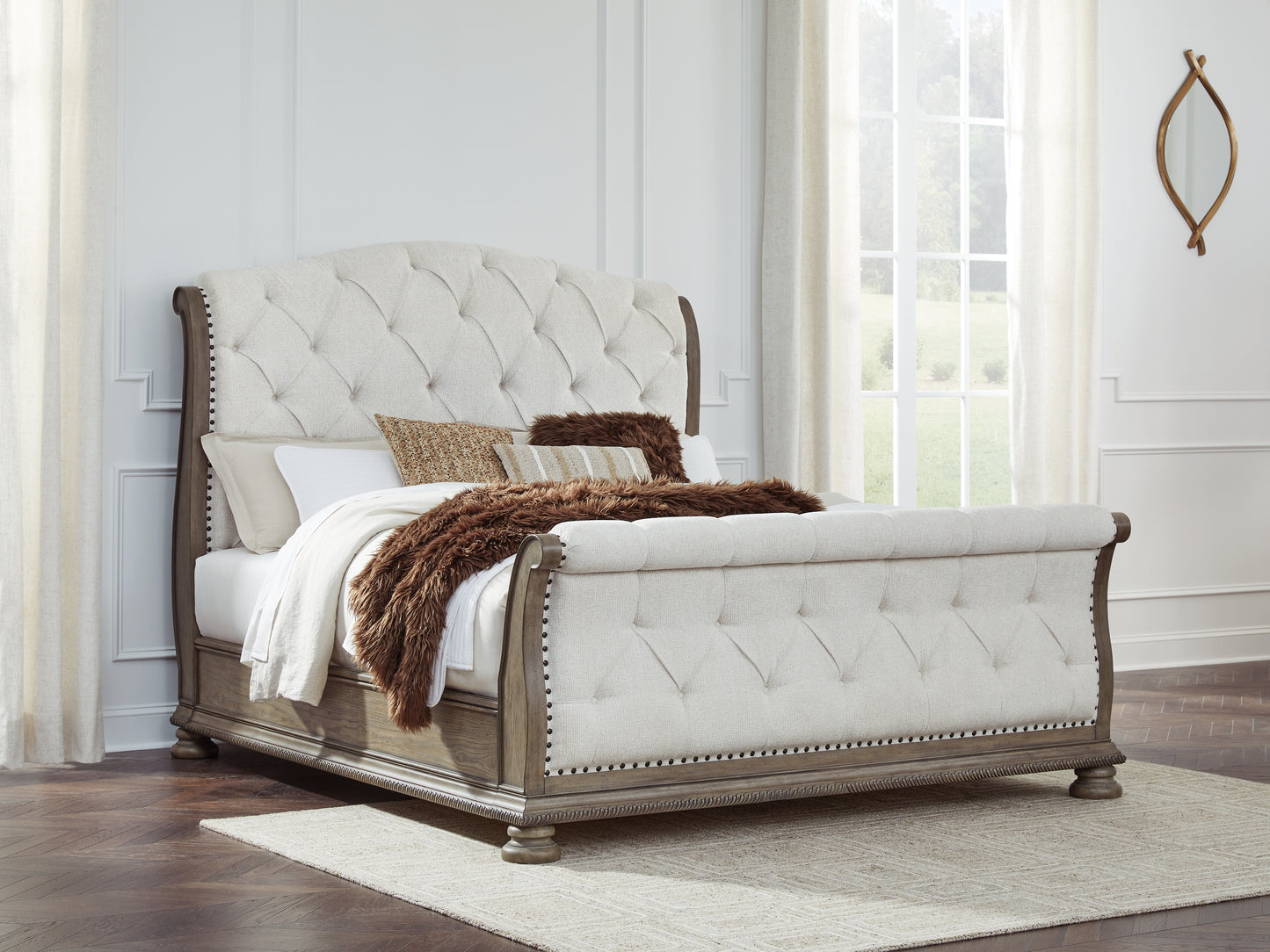 The Furniture Outlets - Ashley Furniture - Ardenfield Bedroom - King Upholstered Sleigh Bed / Light Brown - B944B4