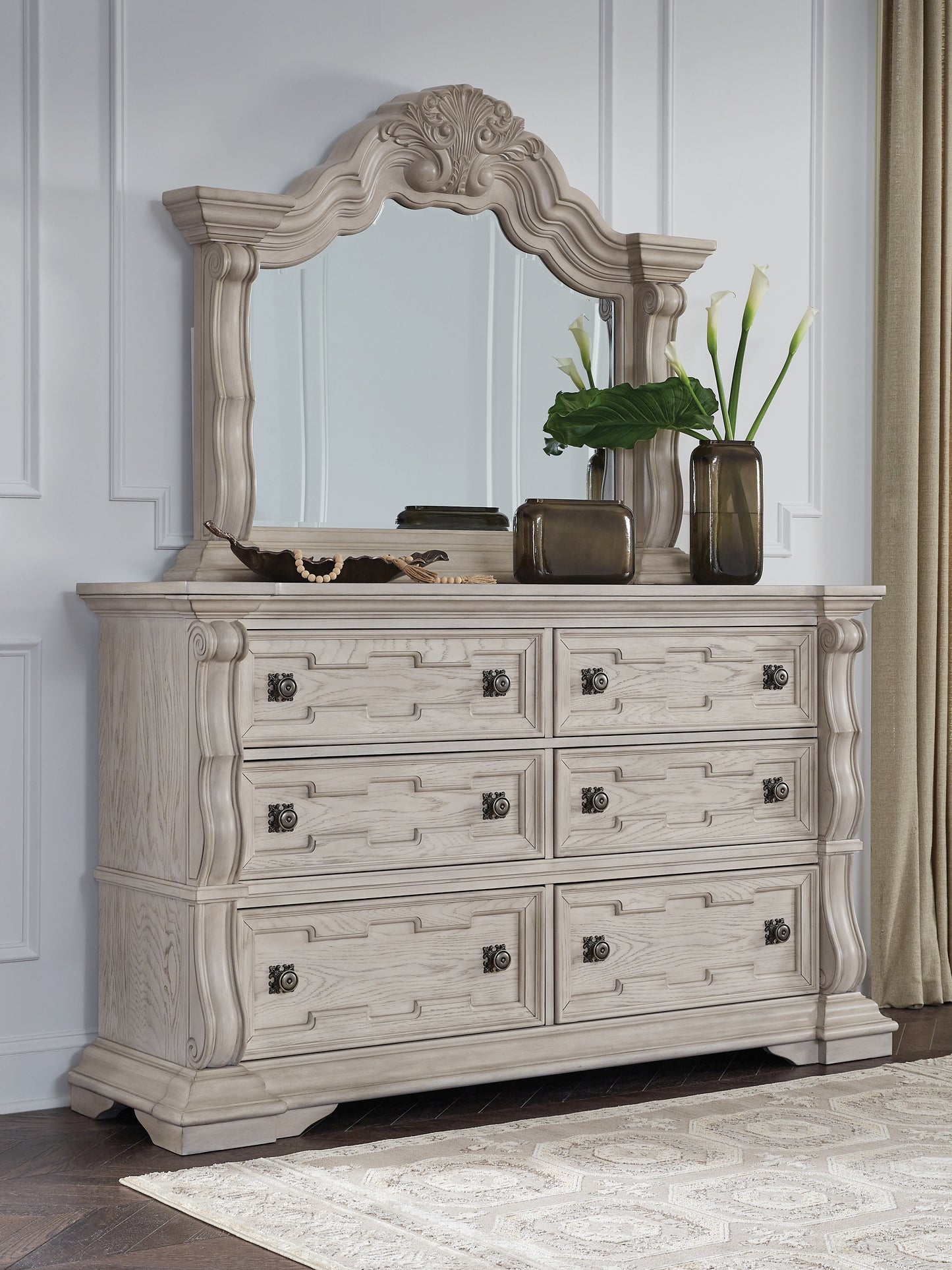 The Furniture Outlets - Ashley Furniture - Bruchandi Bedroom - Dresser and Mirror / Antique White - PCB948B1
