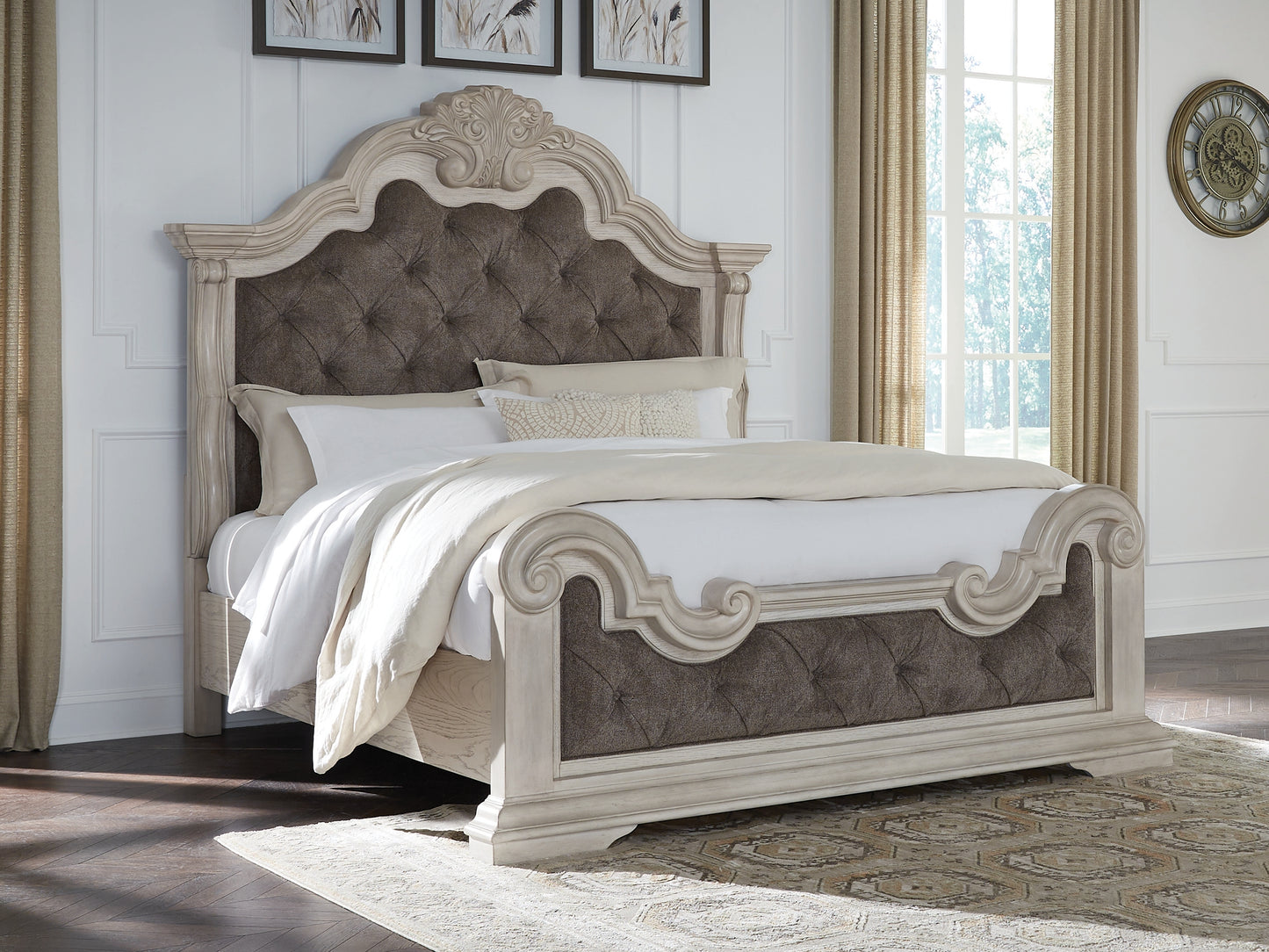 The Furniture Outlets - Ashley Furniture - Bruchandi Bedroom - King Upholstered Panel Bed / Antique White - PCB948B4