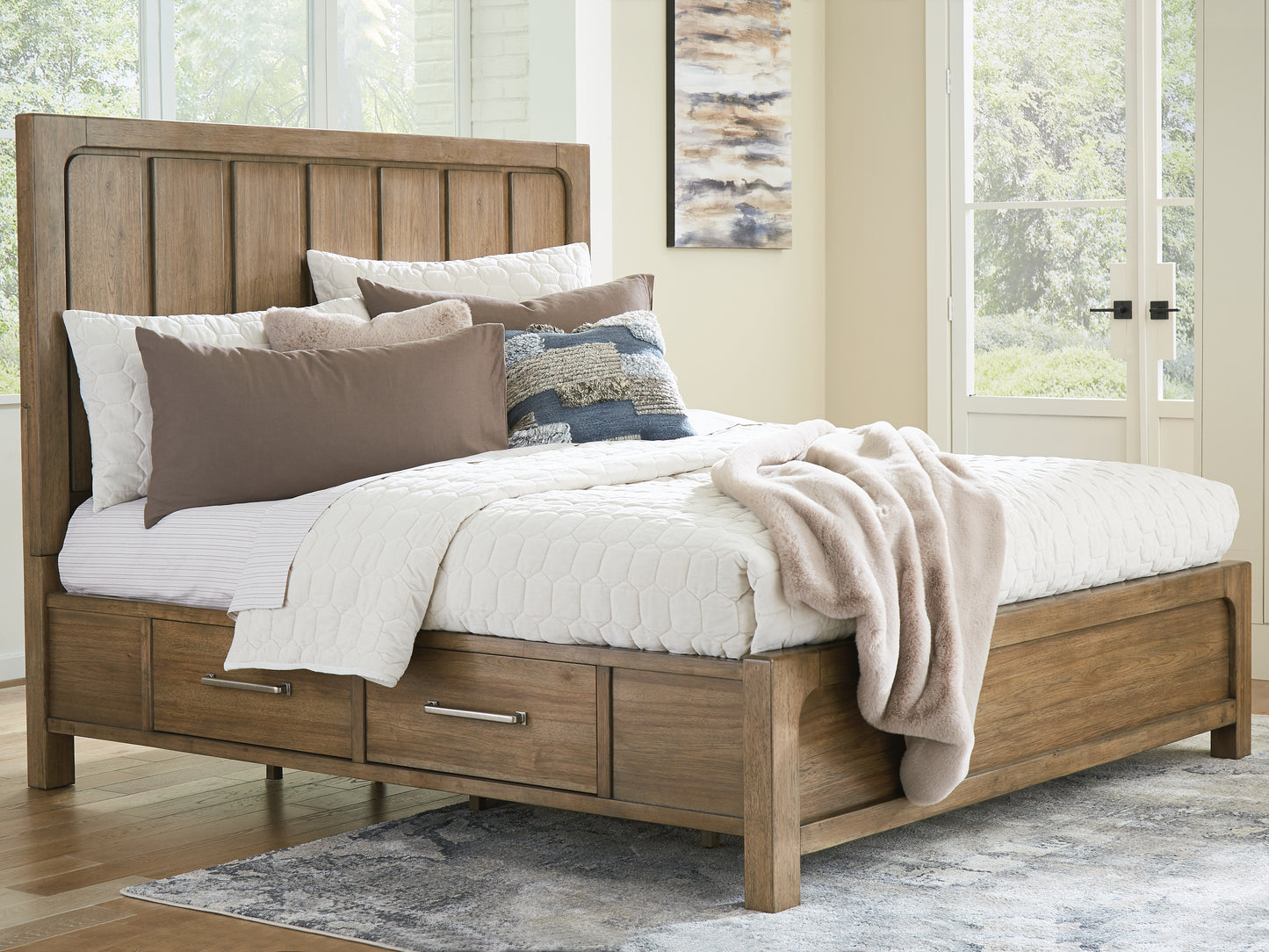 The Furniture Outlets - Ashley Furniture - Cabalynn Bedroom - King Panel Bed with Storage / Light Brown - B974B8