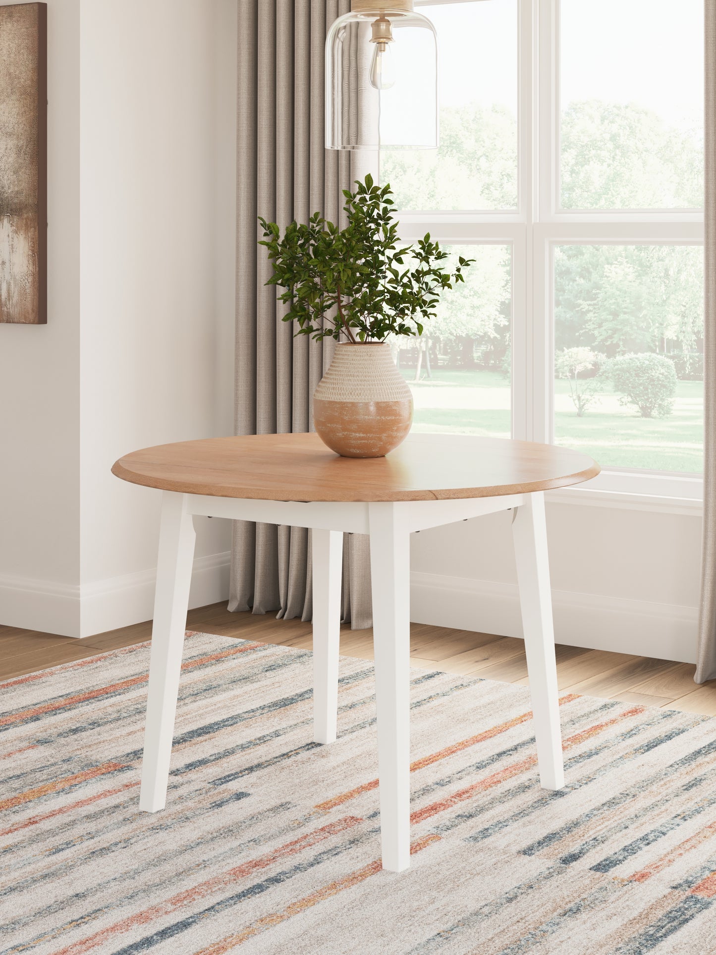 The Furniture Outlets - Ashley Furniture - Gesthaven Dining Room - Round DRM Drop Leaf Table / Natural/White - D398-15
