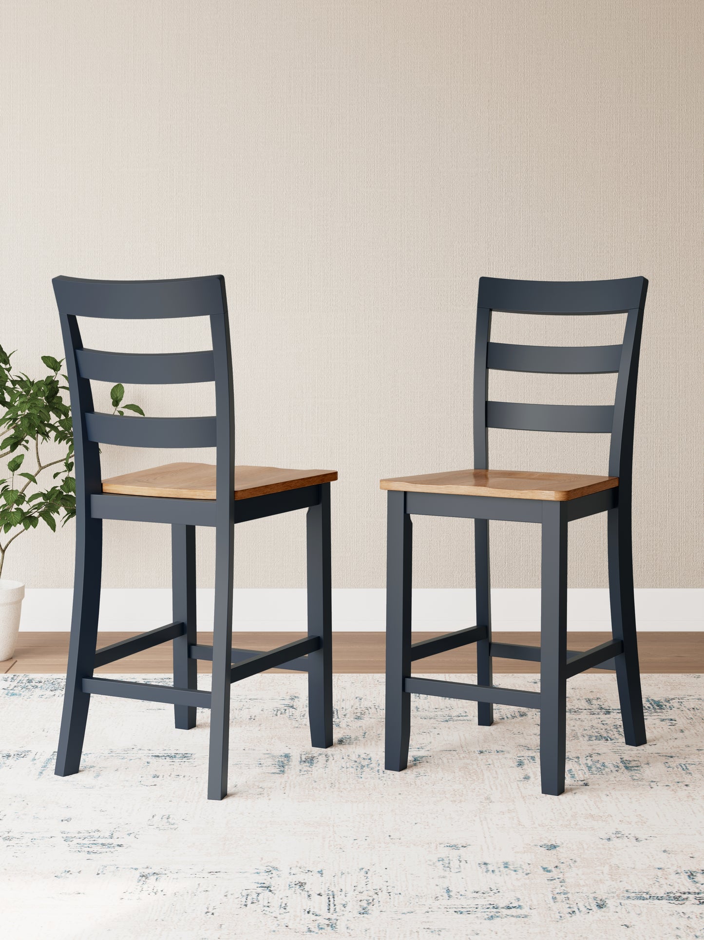 The Furniture Outlets - Ashley Furniture - Gesthaven Dining Room - Counter Height Barstool (Set of 2) / Natural/Blue - D399-124X2