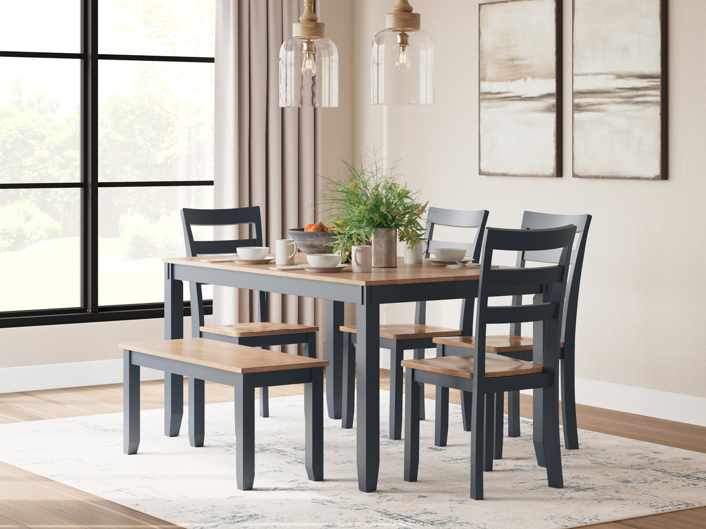 The Furniture Outlets - Ashley Furniture - Gesthaven Dining Room - Dining Room Table Set (6/CN) / Natural/Blue - D399-325