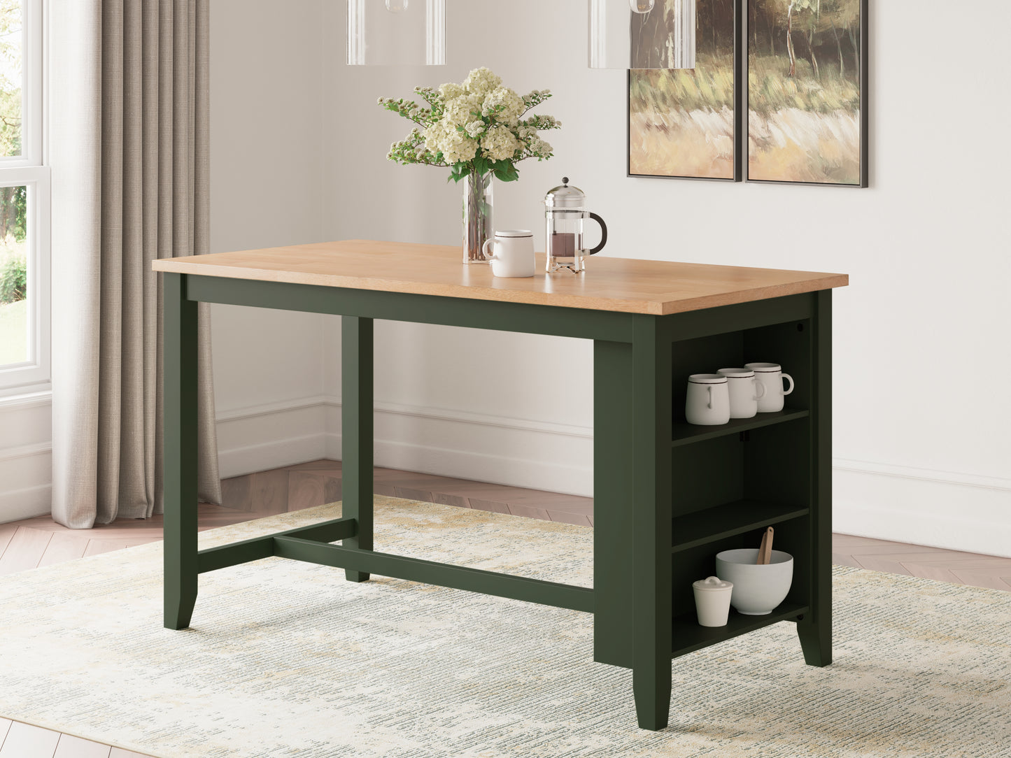 The Furniture Outlets - Ashley Furniture - Gesthaven Dining Room - RECT Dining Room Counter Table / Natural/Green - D401-13