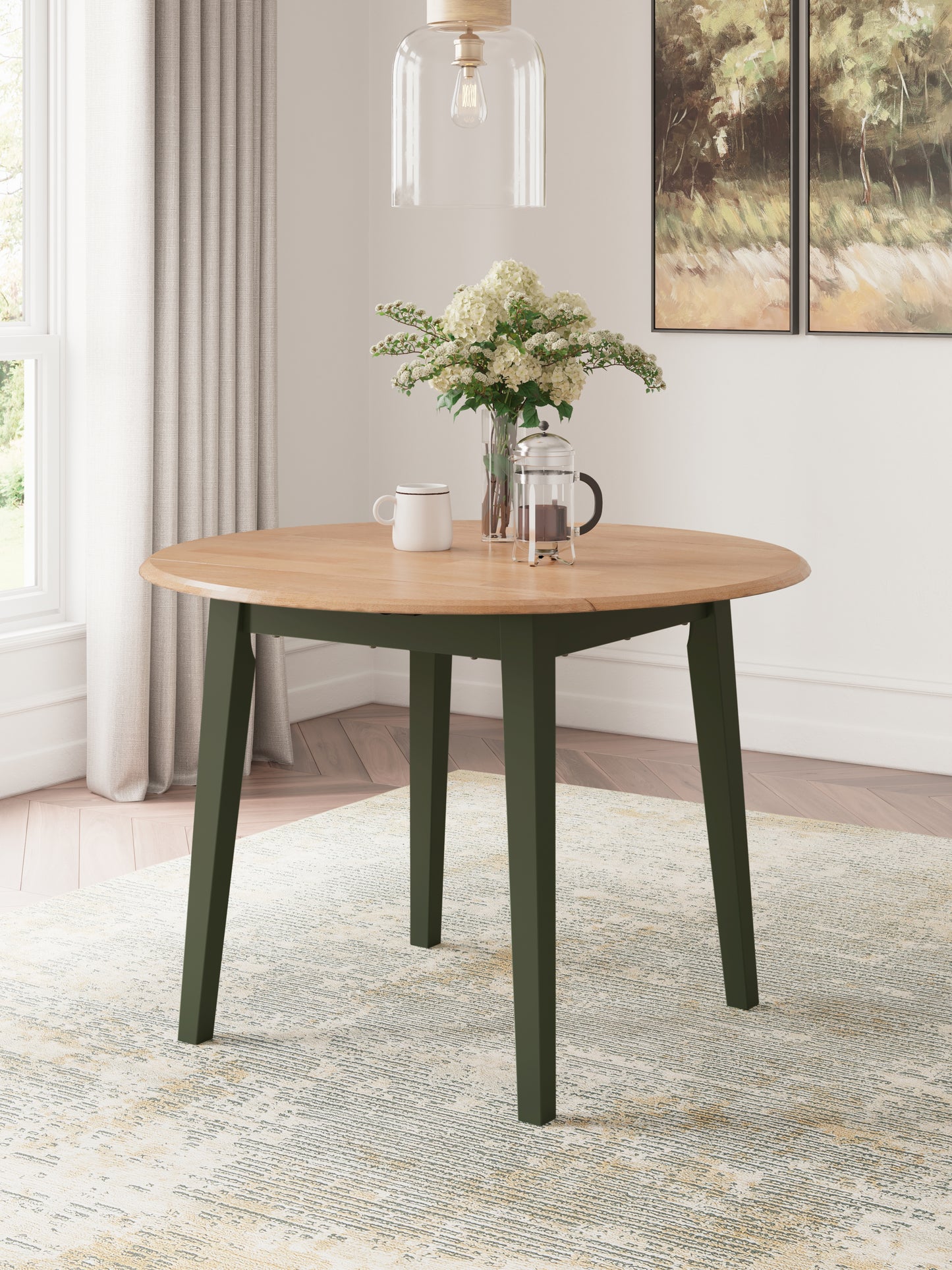 The Furniture Outlets - Ashley Furniture - Gesthaven Dining Room - Round DRM Drop Leaf Table / Natural/Green - D401-15