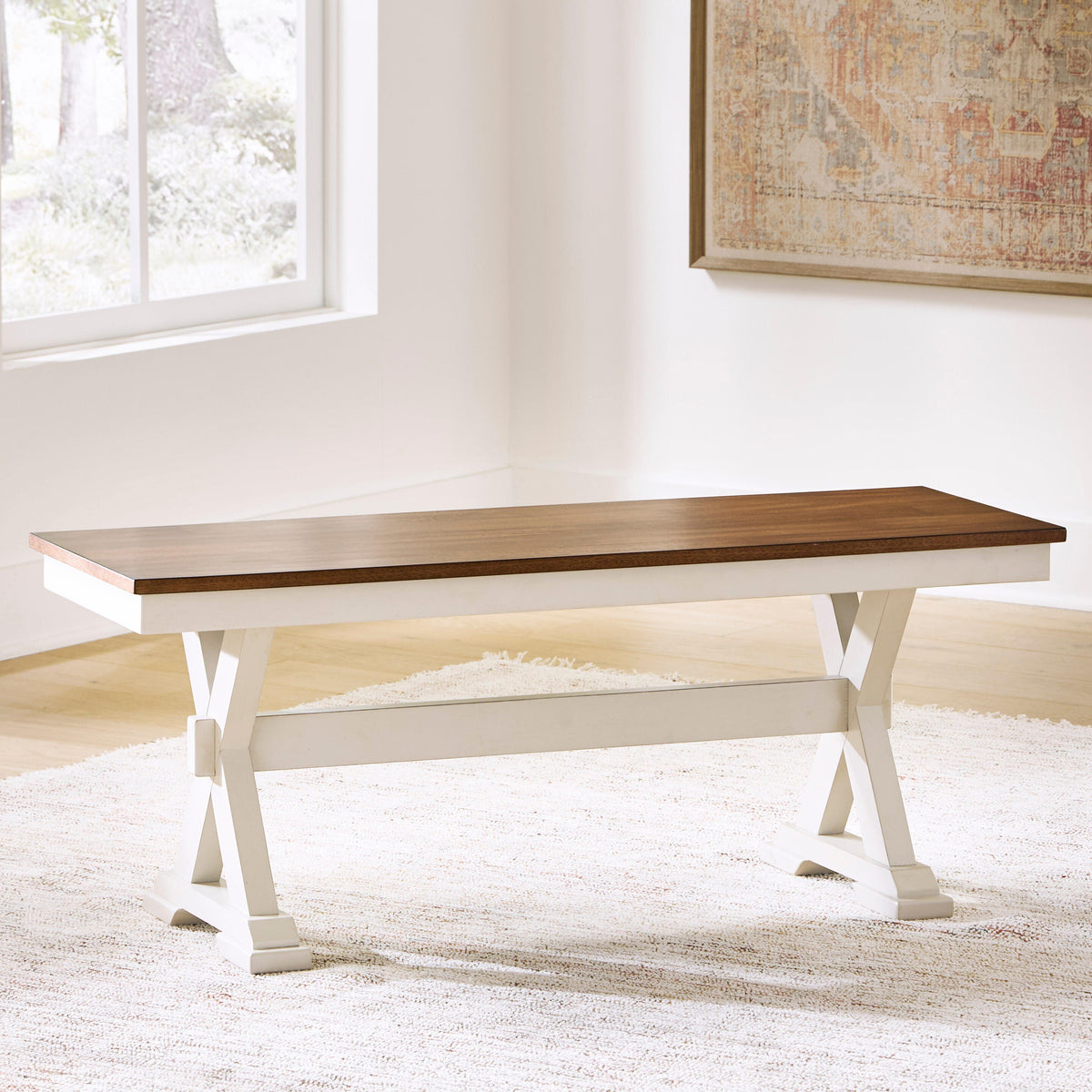 The Furniture Outlets - Ashley Furniture - Brinfern Dining Room - Large Dining Room Bench / Brown/Antique White / 48"W x 16"D x 19"H - PCD628-00