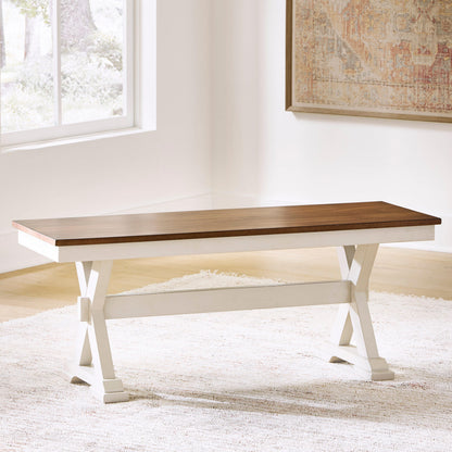 The Furniture Outlets - Ashley Furniture - Brinfern Dining Room - Large Dining Room Bench / Brown/Antique White / 48"W x 16"D x 19"H - PCD628-00