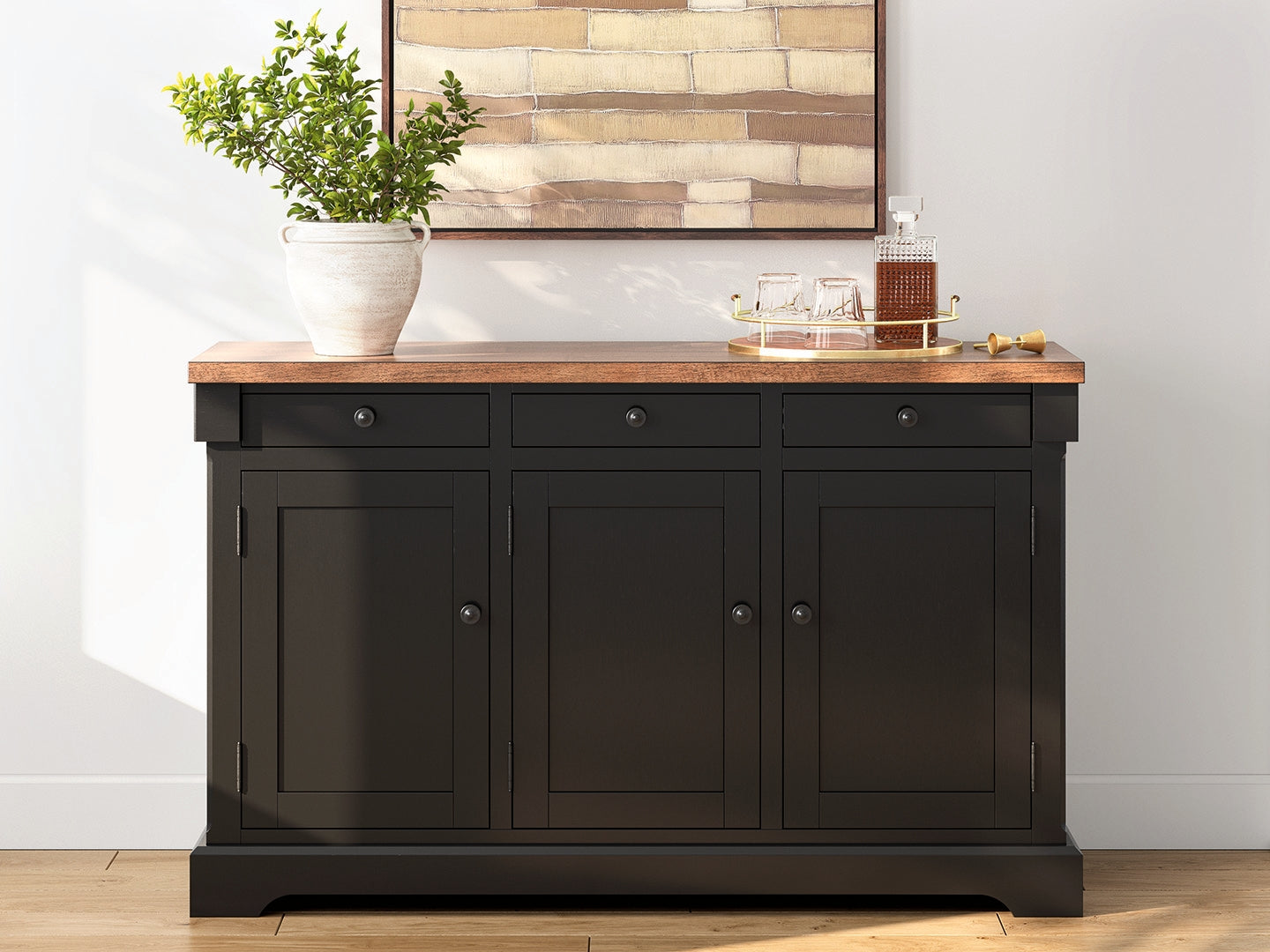 The Furniture Outlets - Ashley Furniture - Wildenauer Dining Room - Dining Room Buffet / Brown/Black / 59"W x 18"D x 37"H - D634-80