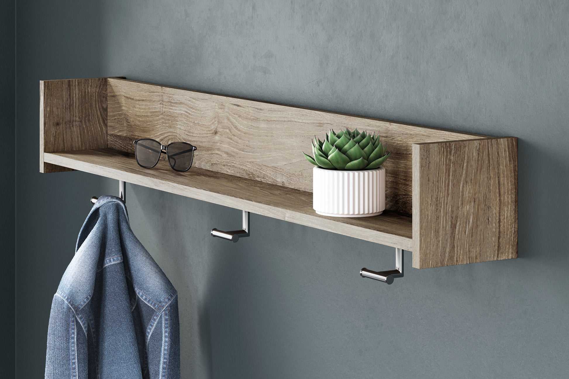 The Furniture Outlets - Ashley Furniture - Oliah Wall Decor - Wall Mounted Coat Rack w/Shelf / Natural - EA2270-151