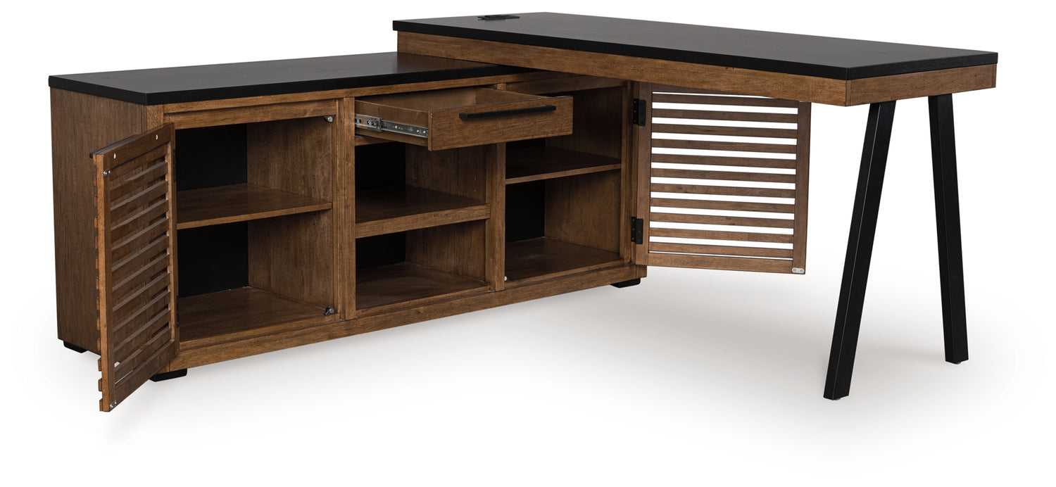 The Furniture Outlets - Ashley Furniture - Kallari Office Desk - Credenza with Desk Return / Warm Brown/Black - H737H1
