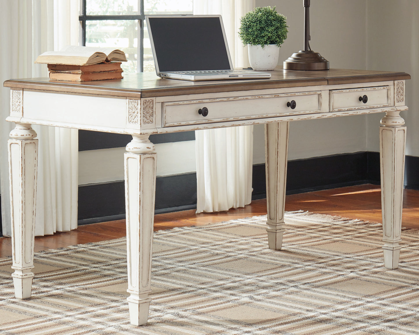 The Furniture Outlets - Ashley Furniture - Realyn Office Desk - Home Office Lift Top Desk / White/Brown - H743-134