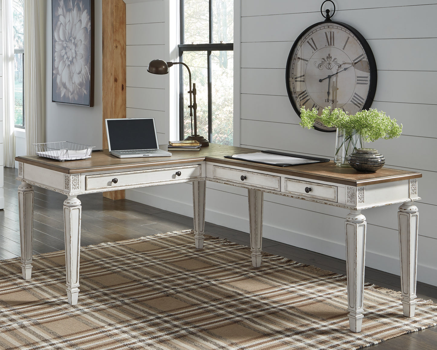 The Furniture Outlets - Ashley Furniture - Realyn Office Desk - 2-Piece Home Office Desk / White/Brown - H743H1