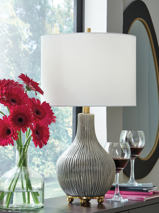 The Furniture Outlets - Ashley Furniture - Judlen Lighting - Ceramic Table Lamp (1/CN) / Gray/Gold Finish - L100844