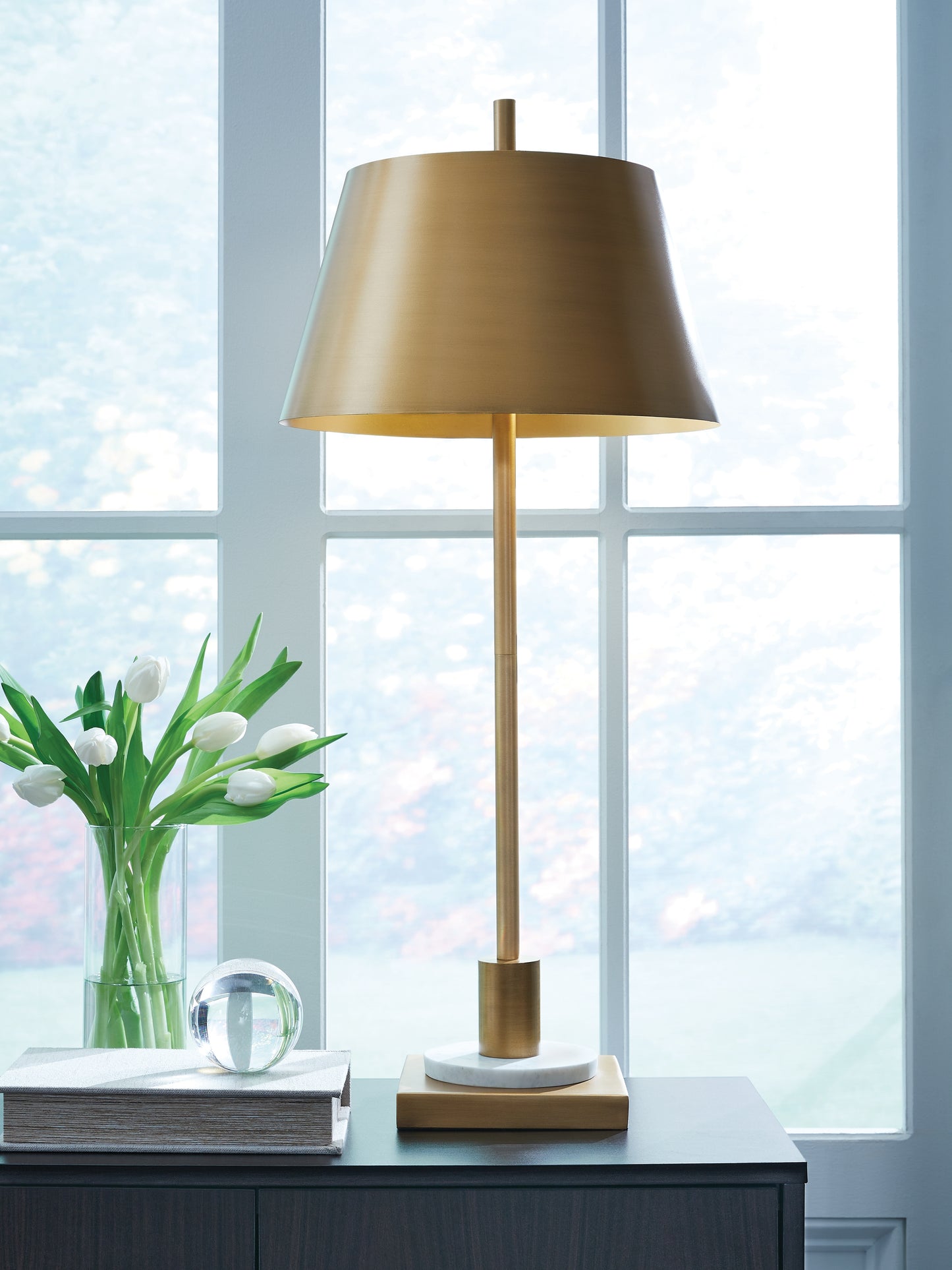The Furniture Outlets - Ashley Furniture - Fritzburn Lighting - Metal Table Lamp (1/CN) / Gold Finish/White - L208444