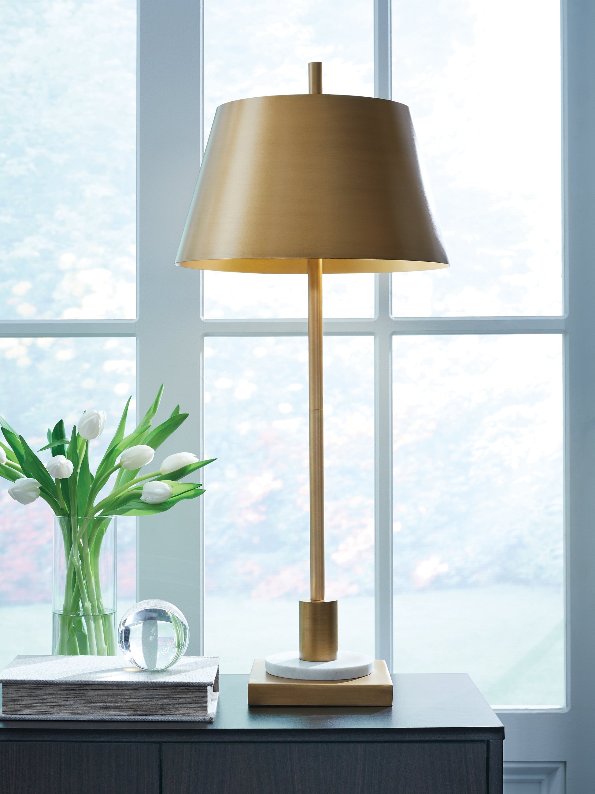 The Furniture Outlets - Ashley Furniture - Fritzburn Lighting - Metal Table Lamp (1/CN) / Gold Finish/White - L208444