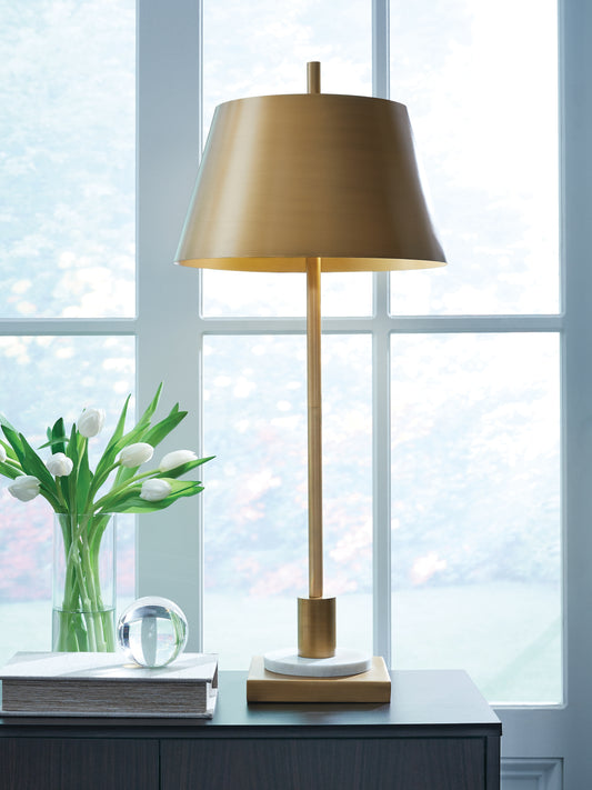 The Furniture Outlets - Ashley Furniture - Fritzburn Lighting - Metal Table Lamp (1/CN) / Gold Finish/White - L208444
