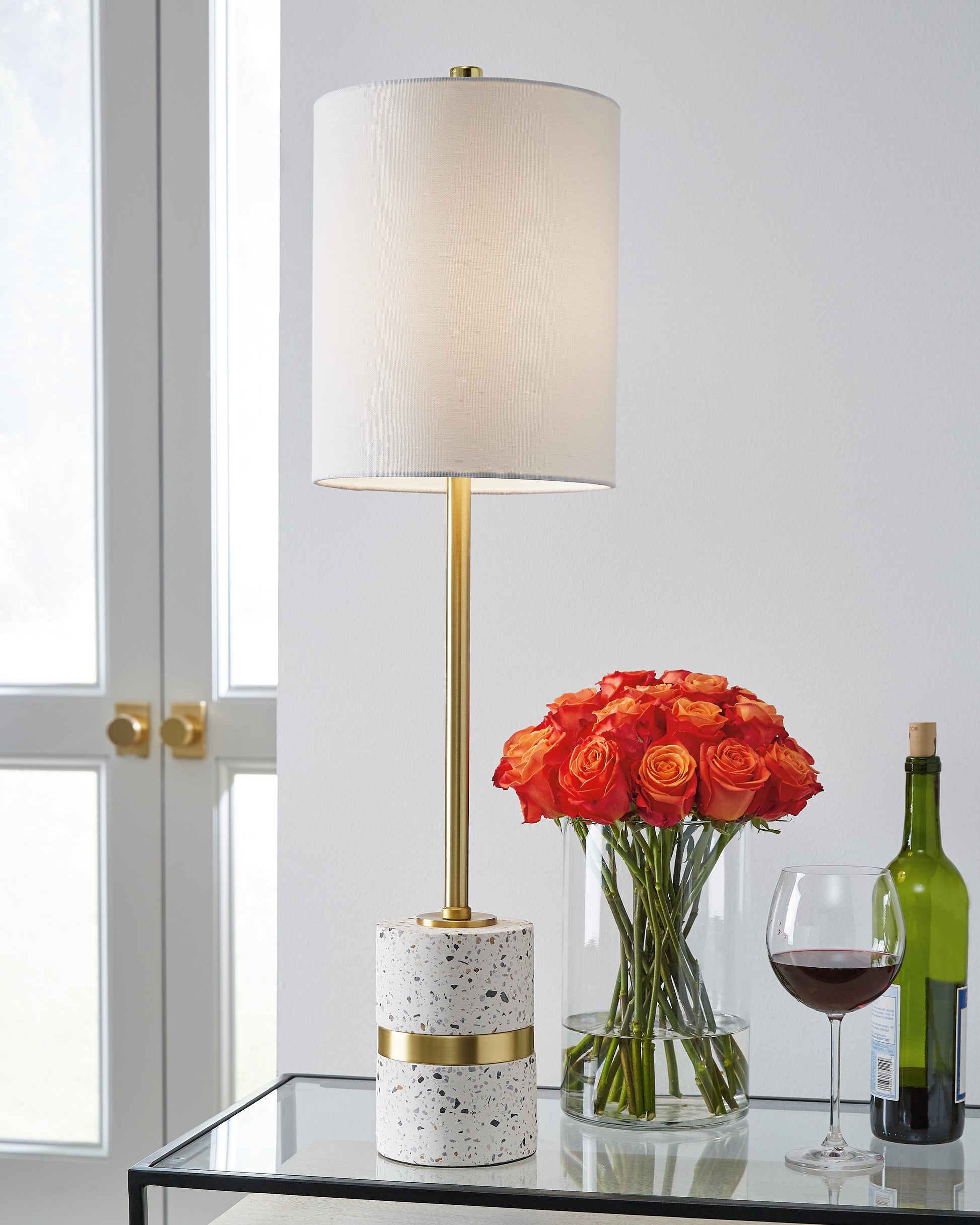 The Furniture Outlets - Ashley Furniture - Maywick Lighting - Table Lamp (Set of 2) / White/Brass Finish - L235674X2