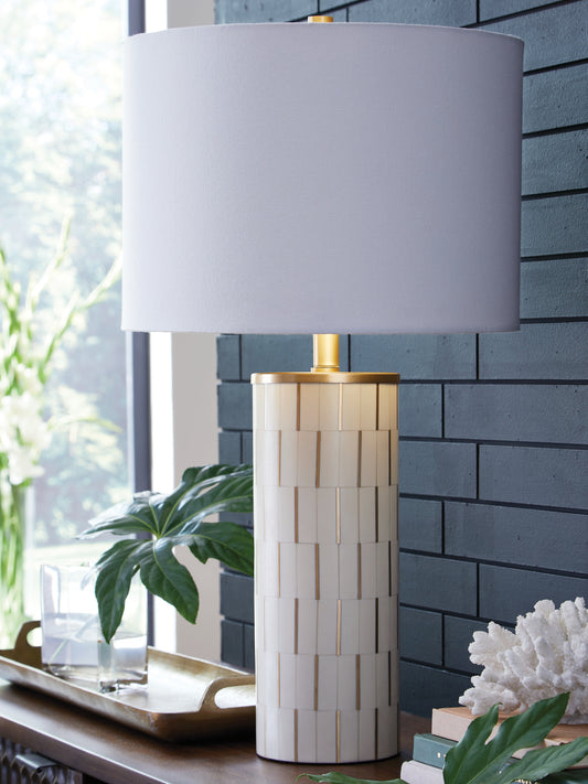 The Furniture Outlets - Ashley Furniture - Faridworth Lighting - Poly Table Lamp (1/CN) / White/Gold Finish - L235954