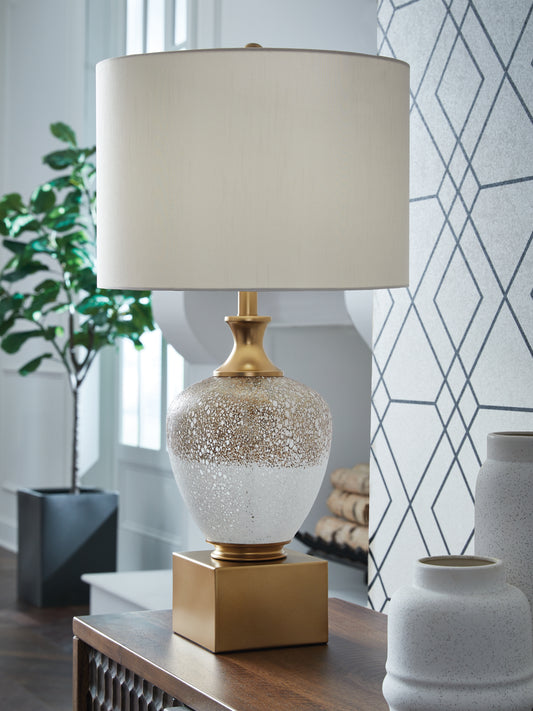 The Furniture Outlets - Ashley Furniture - Tavisburg Lighting - Glass Table Lamp (1/CN) / Brown/White/Gold - L430894