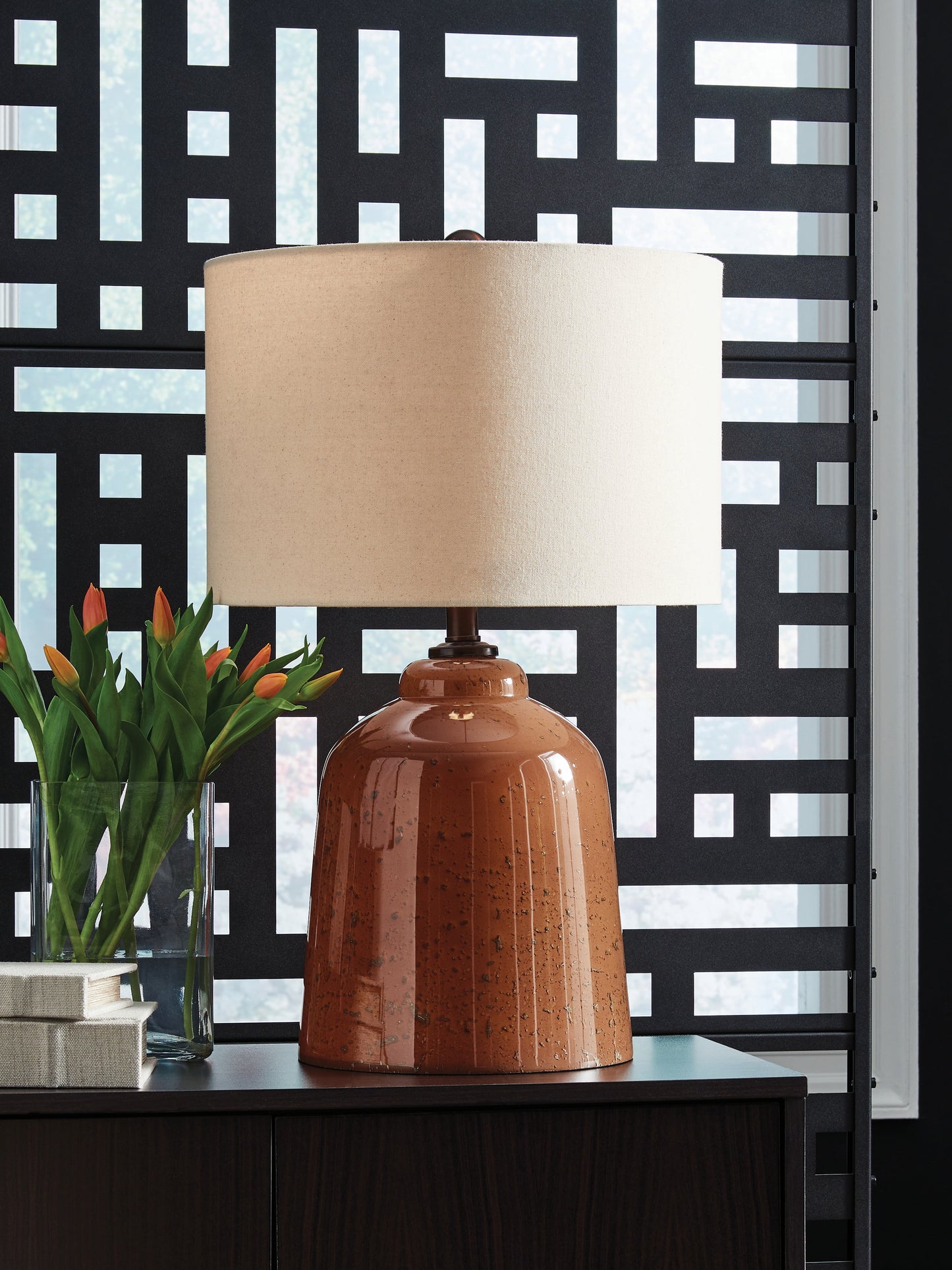 The Furniture Outlets - Ashley Furniture - Aaleahya Lighting - Glass Table Lamp (1/CN) / Rust - L430904