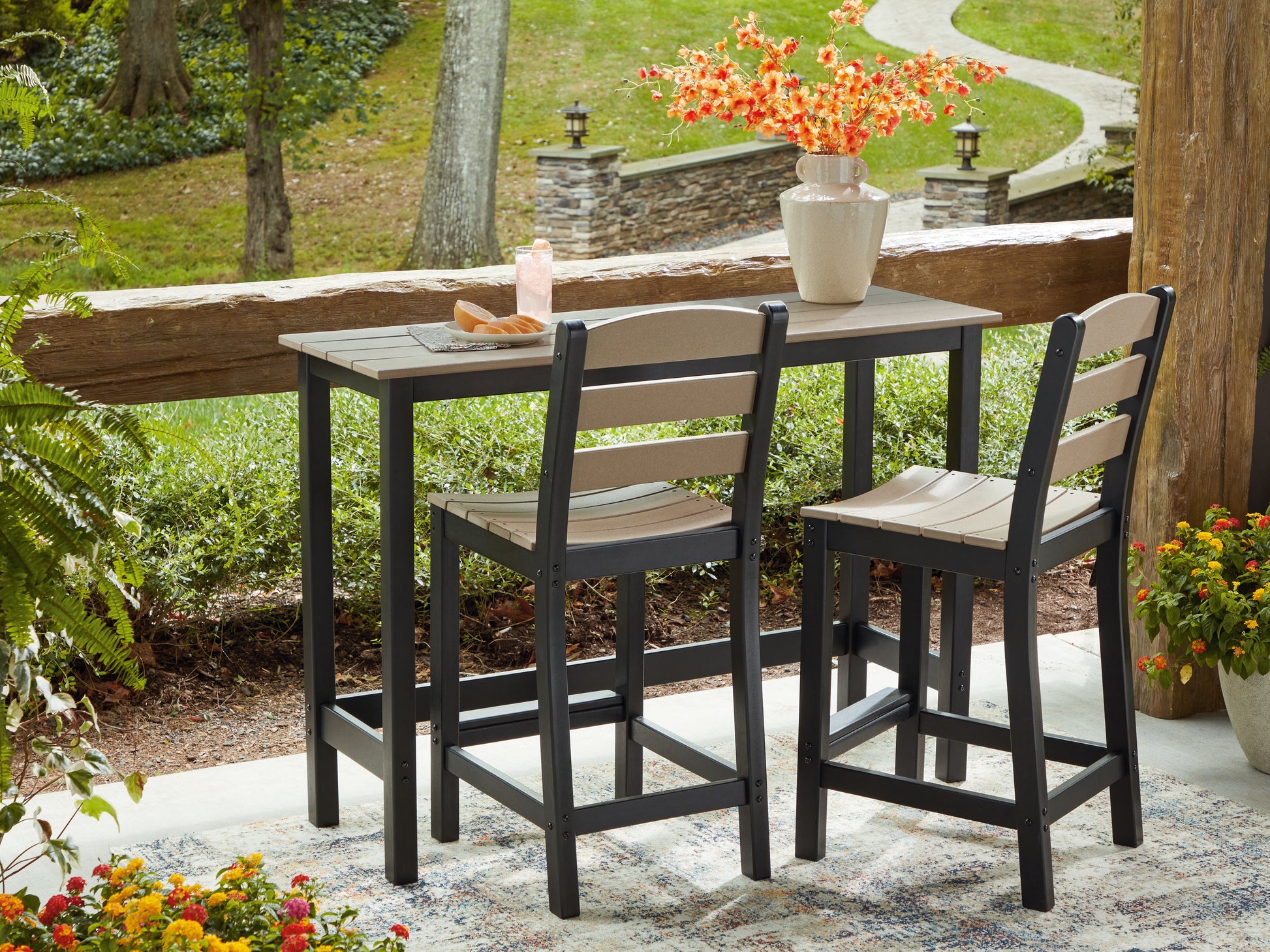 The Furniture Outlets - Ashley Furniture - Shoreline Beach Outdoor - Counter Table Set (3/CN) / Black/Beige - PCP221-113