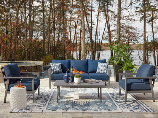 The Furniture Outlets - Ashley Furniture - Gali Outdoor - Sofa/Chairs/Table Set (4/CN) / Gray/Blue - P275-081