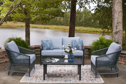 The Furniture Outlets - Ashley Furniture - Bridges Beach Outdoor - Love/Chairs/Table Set (4/CN) / Gray - PCP391-080