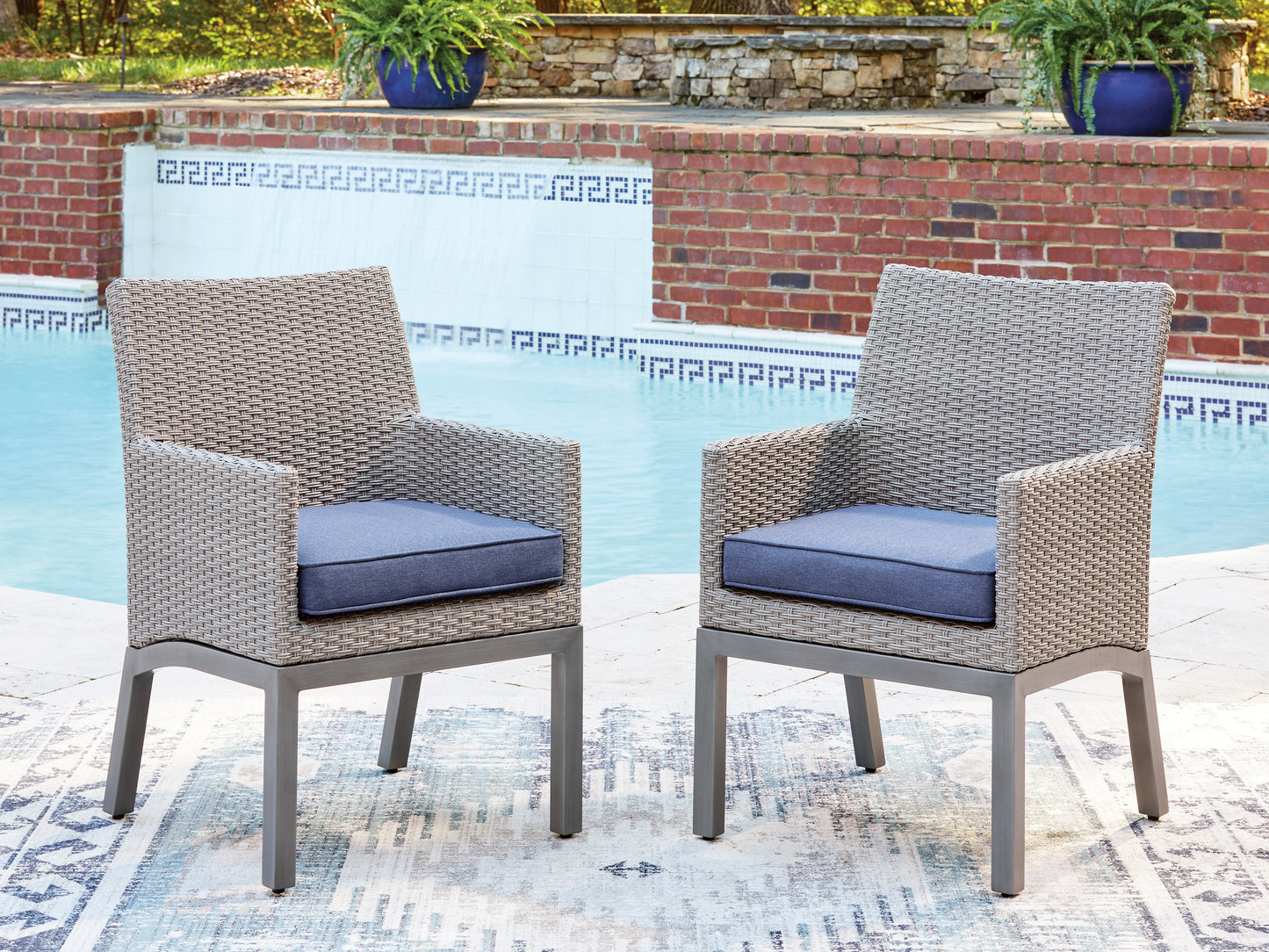 The Furniture Outlets - Ashley Furniture - Half Moon Beach Outdoor - Arm Chair With Cushion (Set of 2) / Blue/Gray - PCP418-601A