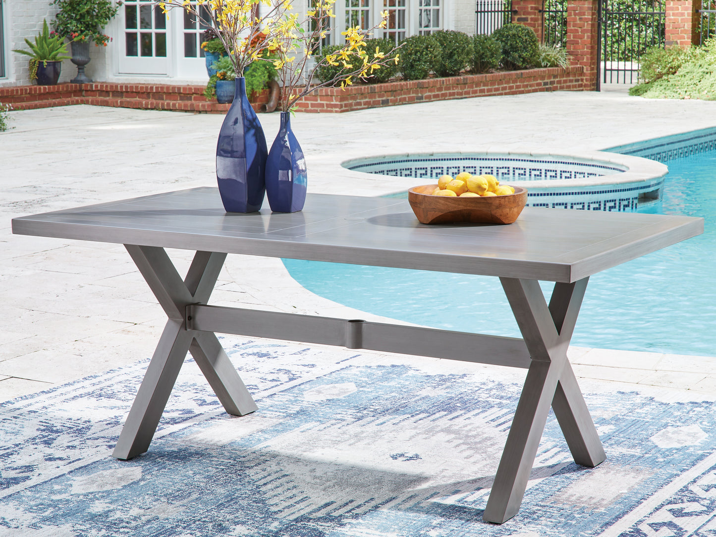 The Furniture Outlets - Ashley Furniture - Half Moon Beach Outdoor - RECT Dining Table w/UMB OPT / Gray - PCP418-625