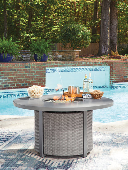The Furniture Outlets - Ashley Furniture - Half Moon Beach Outdoor - Round Fire Pit Table / Gray - PCP418-776