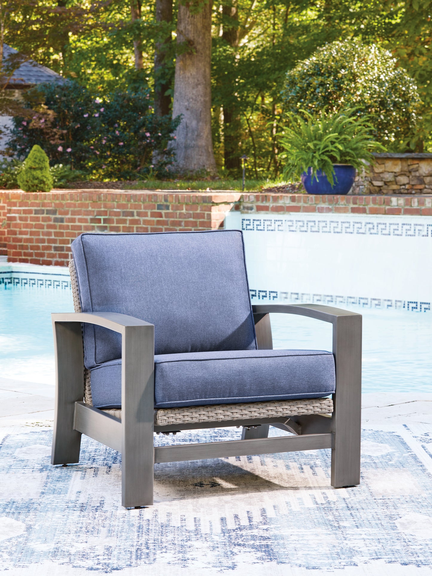 The Furniture Outlets - Ashley Furniture - Half Moon Beach Outdoor - Spring Lounge Chair / Blue/Gray - PCP418-820