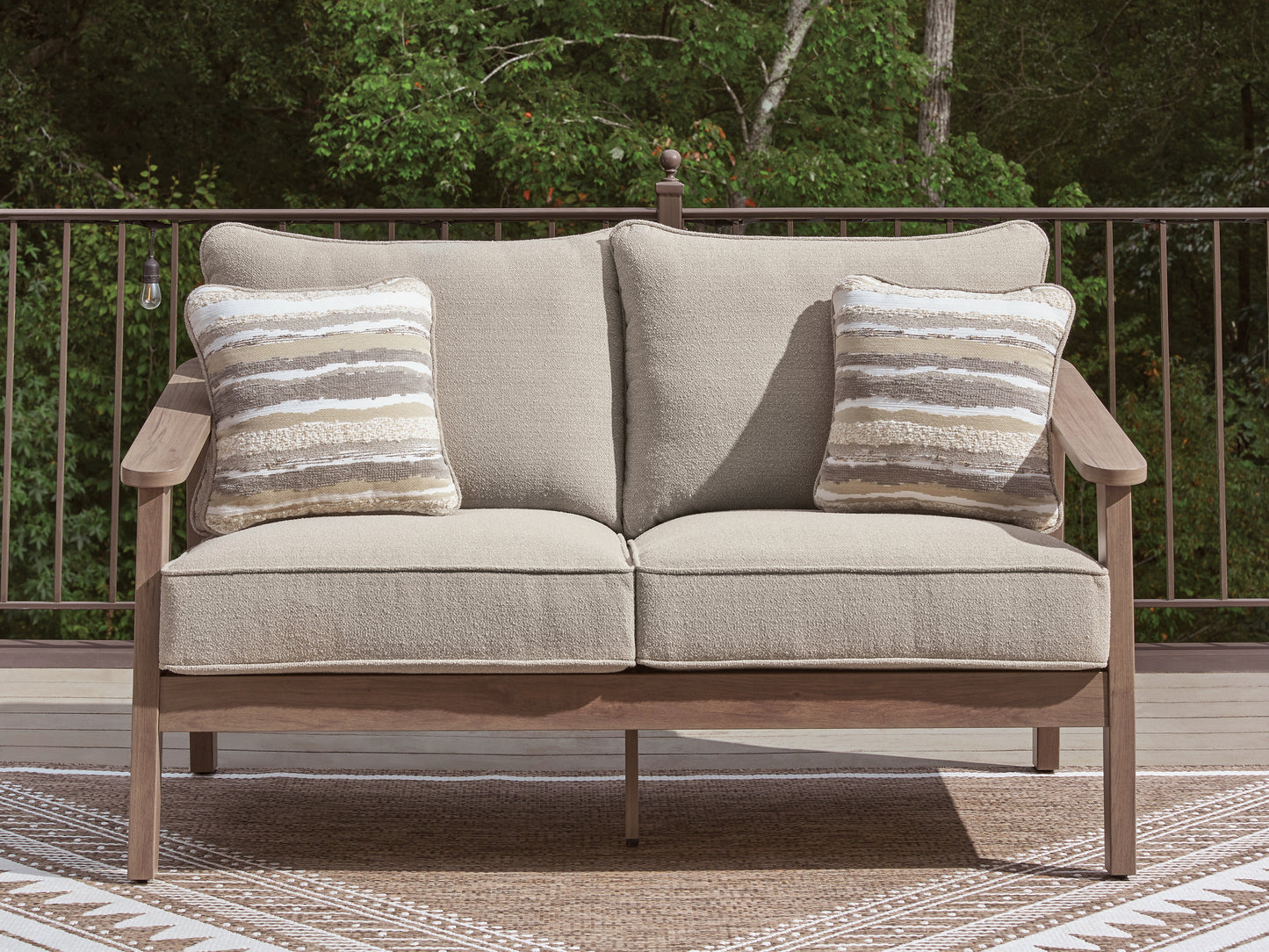 The Furniture Outlets - Ashley Furniture - Harmony Headlands Outdoor - Loveseat w/Cushion / Natural/Gray - PCP428-835