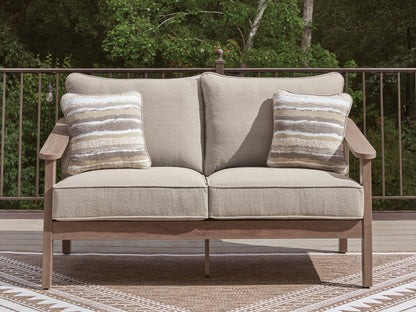 The Furniture Outlets - Ashley Furniture - Harmony Headlands Outdoor - Loveseat w/Cushion / Natural/Gray - PCP428-835