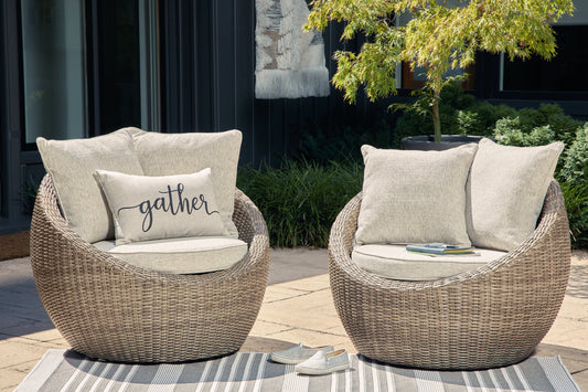 The Furniture Outlets - Ashley Furniture - Danson Outdoor - Swivel Lounge w/Cushion (Set of 2) / Beige - P505-821