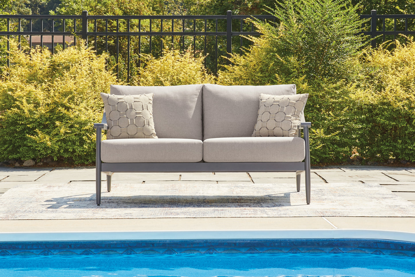 The Furniture Outlets - Ashley Furniture - Ocean Beach Outdoor - Loveseat w/Cushion / Gray - PCP510-835