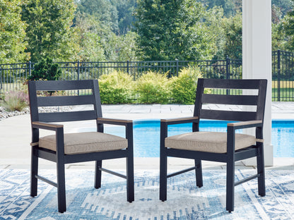 The Furniture Outlets - Ashley Furniture - East Beach Outdoor - Arm Chair With Cushion (Set of 2) / Navy Blue/Driftwood - PCP587-601A