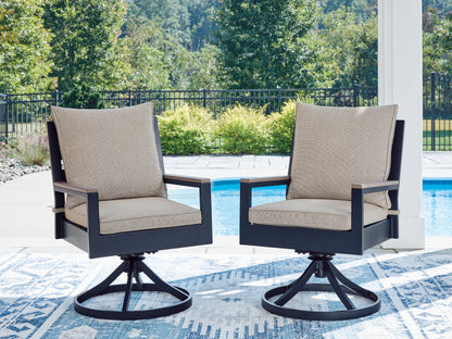 The Furniture Outlets - Ashley Furniture - East Beach Outdoor - Swivel Chair w/Cushion (Set of 2) / Navy Blue/Driftwood - PCP587-602A