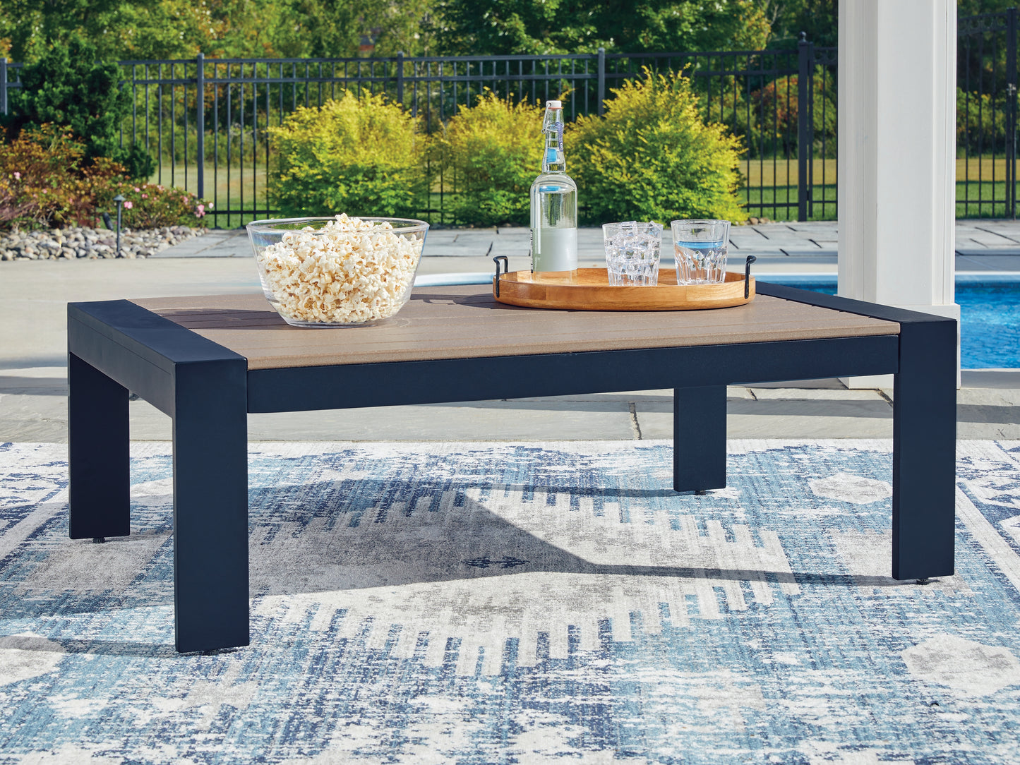 The Furniture Outlets - Ashley Furniture - East Beach Outdoor - Rectangular Cocktail Table / Navy Blue/Driftwood - PCP587-701
