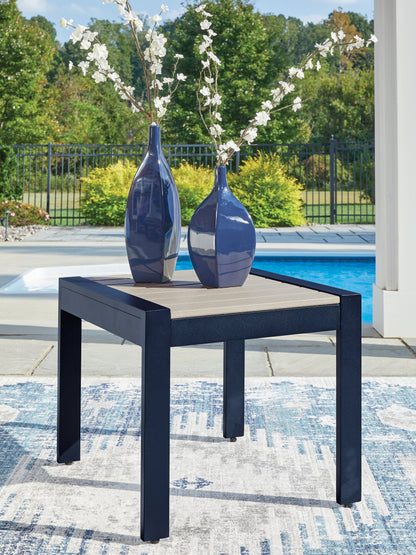 The Furniture Outlets - Ashley Furniture - East Beach Outdoor - Rectangular End Table / Navy Blue/Driftwood - PCP587-703